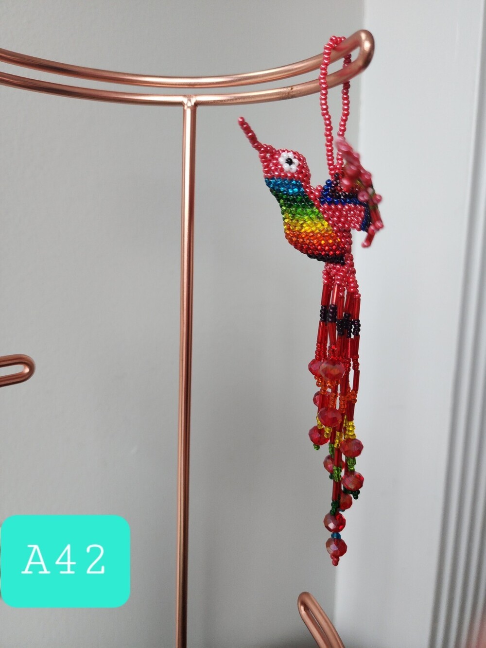 Huichol Beaded Hummingbird Key Chain Mexican Folk Art Bird 6” Sun Catcher A42